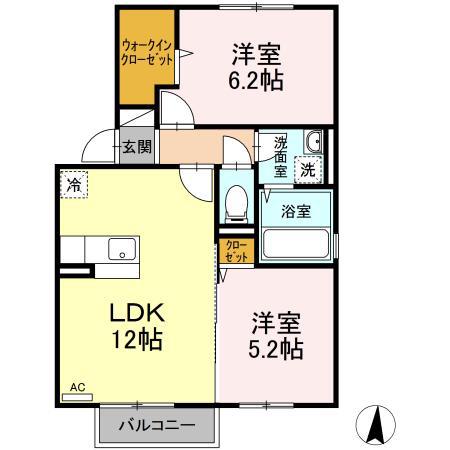 ボナールユートA棟(2LDK/2階)の間取り写真
