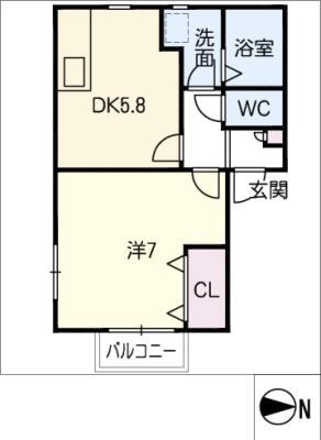 リヴェール(1DK/2階)の間取り写真