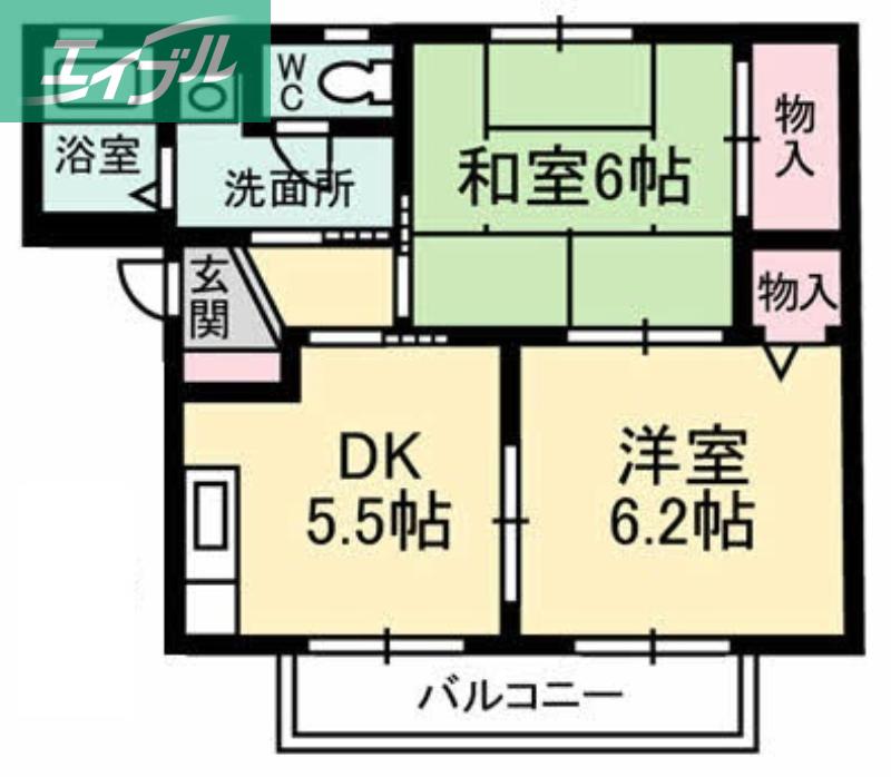 ARISTO21A棟(2DK/2階)の間取り写真
