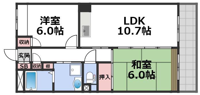 カーサ・ステラロッサ(2LDK/2階)の間取り写真