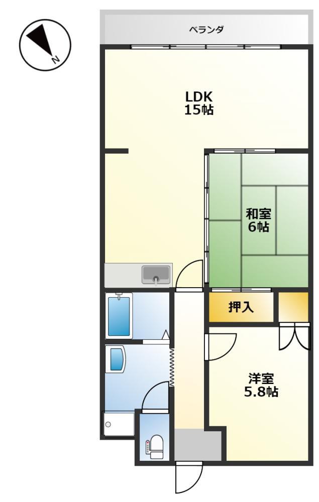 疋田マンション(2LDK/2階)の間取り写真