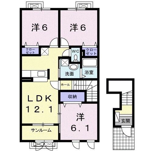 ラ プリュム ドゥース(3LDK/2階)の間取り写真