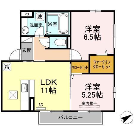 エンゼルハイムIII B棟(2LDK/1階)の間取り写真