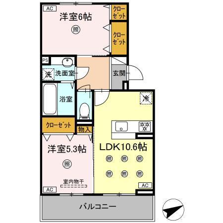 D-ROOM NISHIBARU(2LDK/3階)の間取り写真