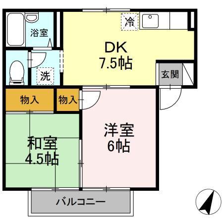 プレジール石部C棟(2DK/2階)の間取り写真