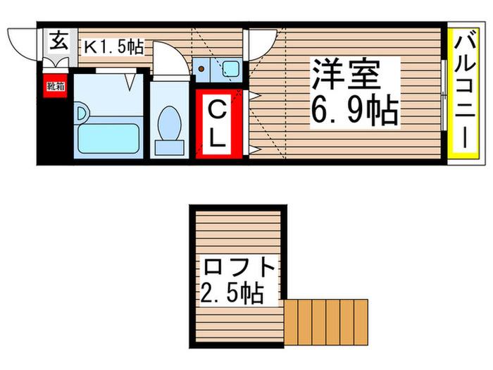 サンハイツ八千代台(1K/2階)の間取り写真