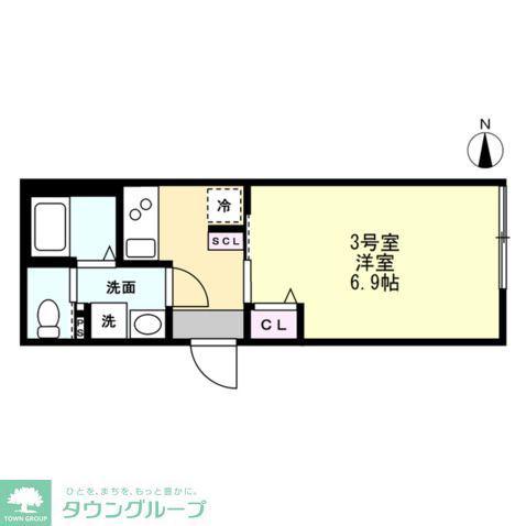 ベイルームハイム大和中央B(1K/3階)の間取り写真