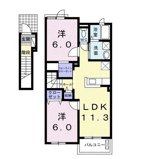 グラースA(2LDK/2階)の間取り写真