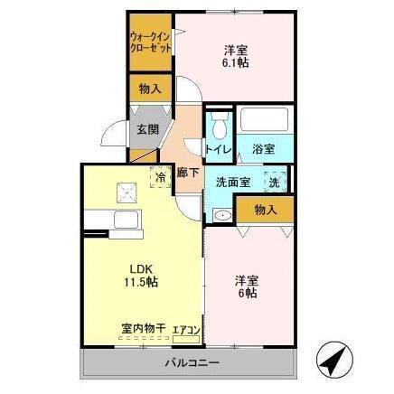 カシータII(2LDK/1階)の間取り写真