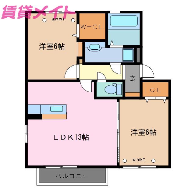 ドレクシア庄野(2LDK/2階)の間取り写真