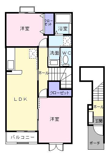 アルモニ-ヒルズB(2LDK/2階)の間取り写真