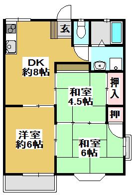 ルシェール三輪(3DK/2階)の間取り写真