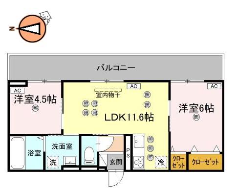 フィオーレガーデン北田宮 A(2LDK/2階)の間取り写真