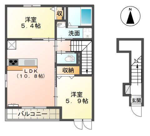 GRAZIAII(2LDK/2階)の間取り写真