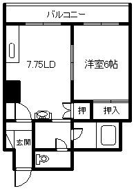 ロータリーハイツ(1DK/7階)の間取り写真