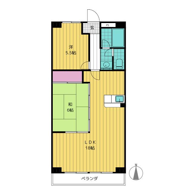 豊ハイツ(2LDK/4階)の間取り写真