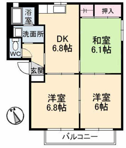 バリュージュ佐野D棟(3DK/1階)の間取り写真