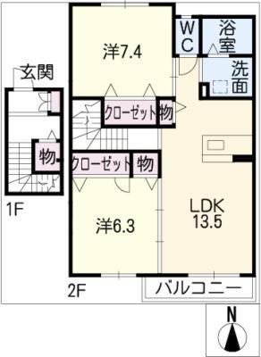 サニーコート(2LDK/2階)の間取り写真