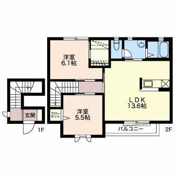 プレミールK瑞穂(2LDK/2階)の間取り写真