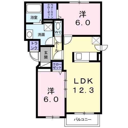 ソレイユ西町A(2LDK/1階)の間取り写真
