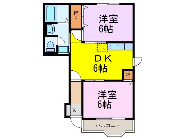 ジェンテ弐番館(2DK/1階)の間取り写真