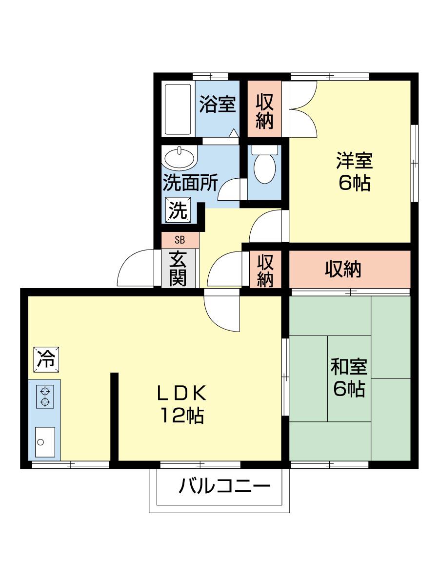 ビューティフルヒル美丘B(2LDK/2階)の間取り写真