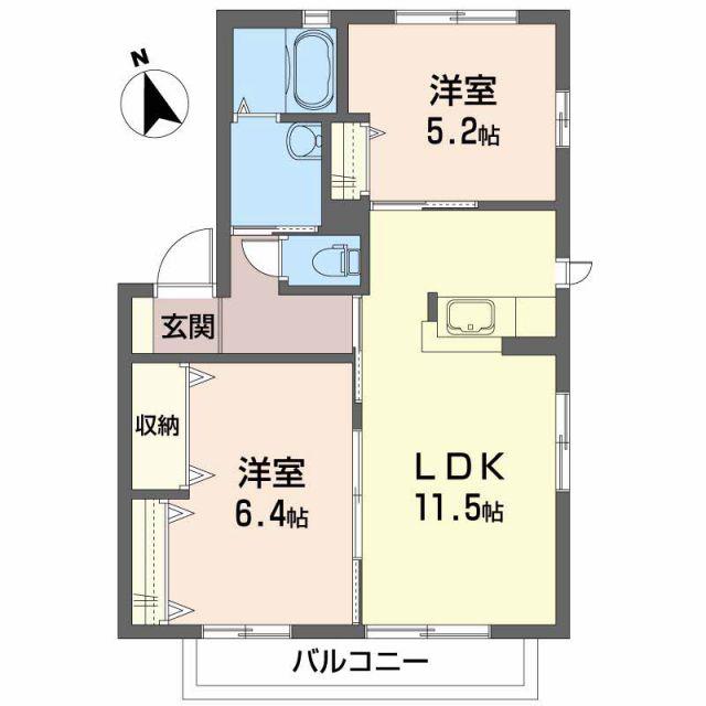 シャーメゾン・清流 B棟(2LDK/1階)の間取り写真
