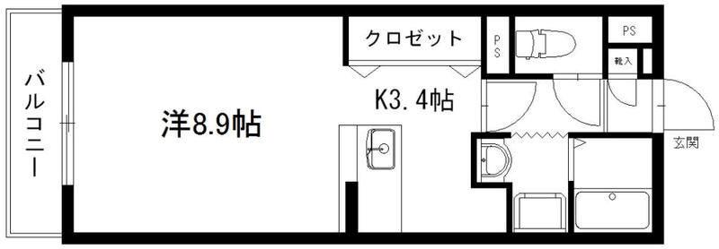 バロンウィズI(1K/3階)の間取り写真