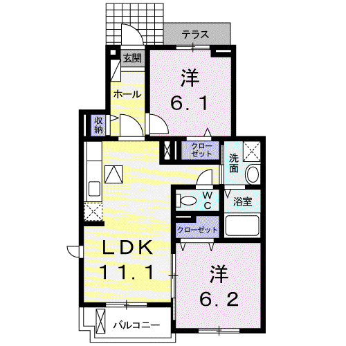 ウィスティリア 宮代(2LDK/1階)の間取り写真