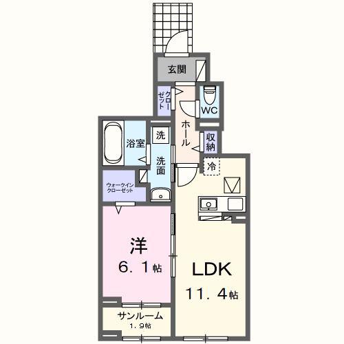 シャルマン酒門III(1LDK/1階)の間取り写真