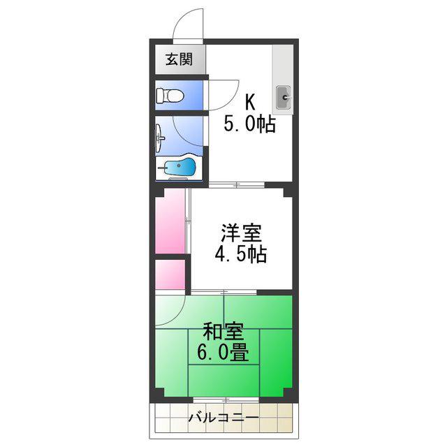 カーサビアンカ(2DK/5階)の間取り写真