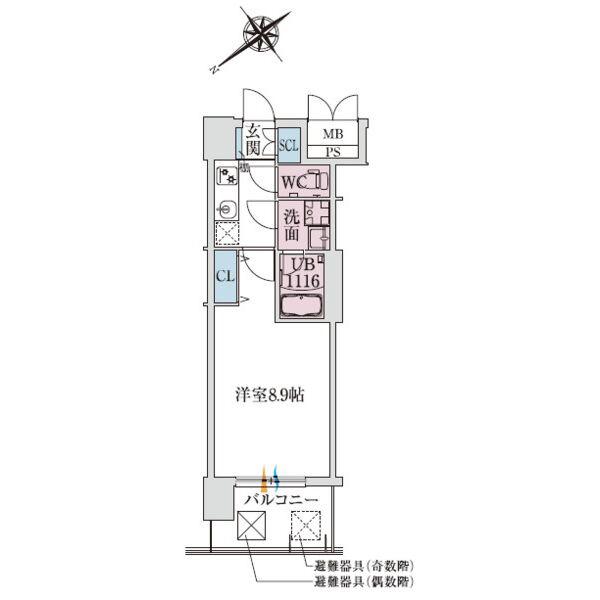 スプランディッド堺東3(1K/8階)の間取り写真