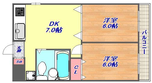 ポピア新在家(2DK/3階)の間取り写真