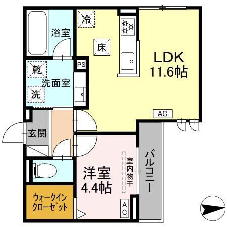 ルヴィータ高道(1LDK/1階)の間取り写真