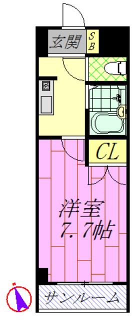 サンライズガーデンヒコタ(1K/4階)の間取り写真