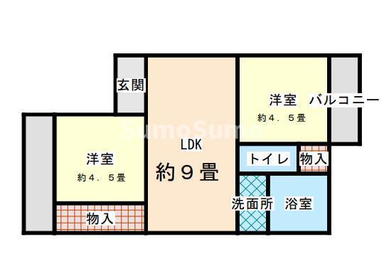 シャトレーゼ三宮(2LDK/2階)の間取り写真