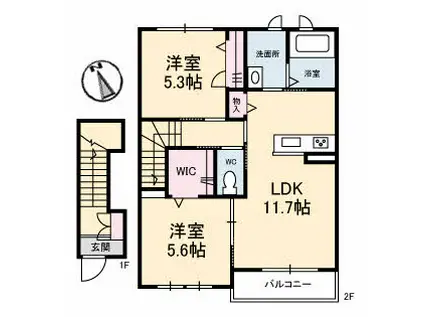 グリナージュII(2LDK/2階)の間取り写真
