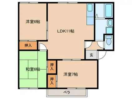 はなぶさB棟(3LDK/2階)の間取り写真