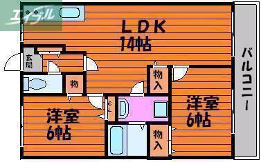 ピュアライフ津高(2LDK/2階)の間取り写真