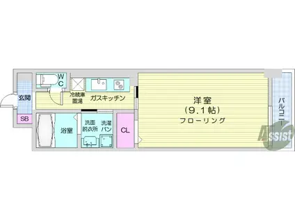 プレッサ泉中央(1K/2階)の間取り写真