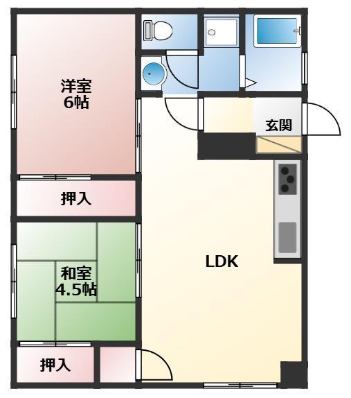 高洲ハイツ(2LDK/3階)の間取り写真