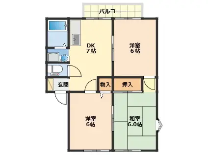 ファミールハピネス(3DK/2階)の間取り写真