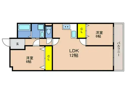 六甲熊内ハイツ(2LDK/5階)の間取り写真