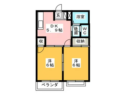 エルディムふじおかA(2DK/1階)の間取り写真