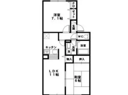 ジュネス武庫之荘III B棟(2LDK/1階)の間取り写真