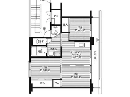 ビレッジハウス楠II1号棟(3DK/3階)の間取り写真