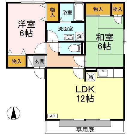 ラポール宮内 B棟(2LDK/1階)の間取り写真