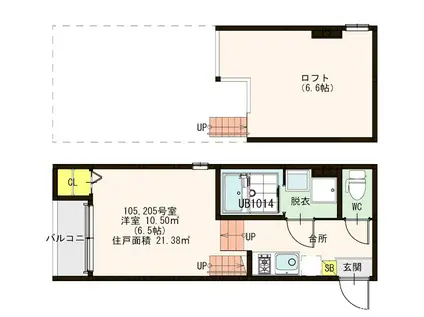 アモーネス(1K/2階)の間取り写真