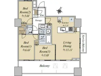 シティテラス大井仙台坂ヒルトップガーデン(3LDK/14階)の間取り写真