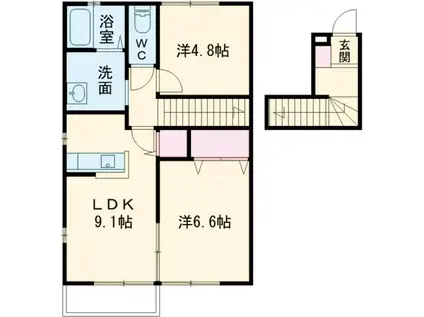 ルミエール北脇II(2LDK/2階)の間取り写真